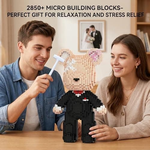 SehrKlug 12.6" Groom Teddy Blocks Bear Building Bricks Set - Challenging DIY Micro Blocks for Adults, Ages 14+, Collectible Home Decor for Office Bookshelf - Screen-Free, Keep Busy, Relaxing Gifts - Thumbnail 3
