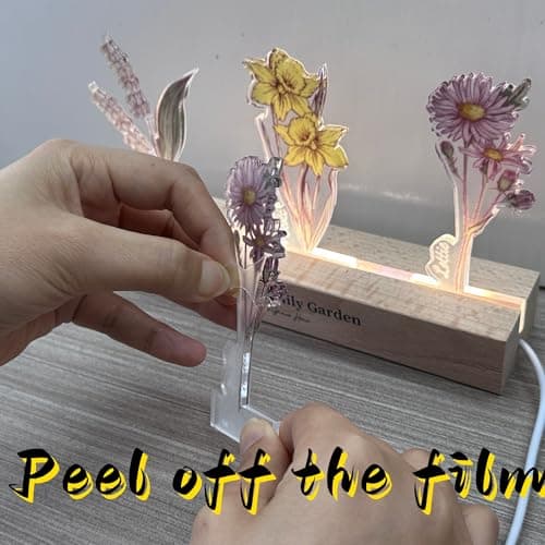 CraffBase Personalized Mom's Garden Night Light Custom Birth Month Flower Acrylic LED Lamp with Engraved Names Mother's Day Birthday Gift for Mom Grandma Sentimental Family Keepsake with Wooden Base - Thumbnail 5
