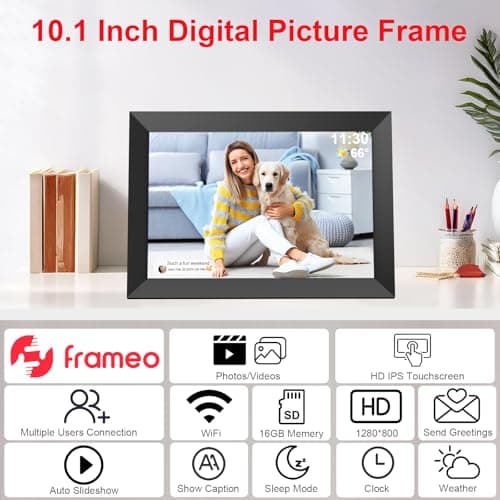 Digital Picture Frame, Frameo 10.1 Inch WiFi Electronic Photo Frame, 1280x800 HD IPS Touch Screen, Auto-Rotate, Wall Mountable, Easy Setup to Share Moments Instantly via Frameo App, Gifts for Mom - Thumbnail 3