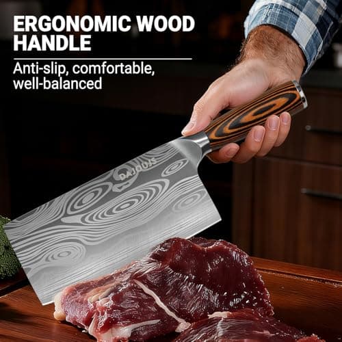 DAJOUJS Meat Cleaver Knife Ultra Sharp Kitchen Knife 8 Inch, High Carbon Stainless Steel Butcher Knife with Wooden Handle, Chinese Cleaver for Meat Cutting Vegetable Slicing Perfect Birthday Gifts - Thumbnail 6