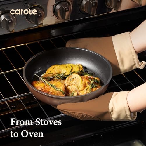CAROTE 21pcs Pots and Pans Set, Nonstick Cookware Set Detachable Handle, Induction Kitchen Cookware Sets Non Stick with Removable Handle, RV Cookware Set, Oven Safe, Brown - Thumbnail 6