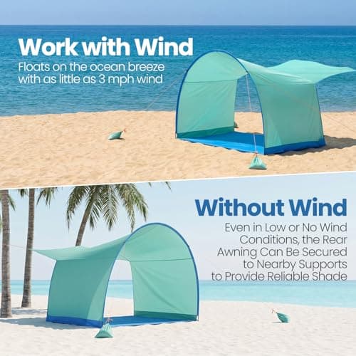 DOYXC Beach Shelter, Wind-Powered Beach Tent Sun Shelter with UPF50+ UV Protection, Lightweight & Portable Easy Setup Beach Canopy Sun Shade Tent for Family Outdoor Beach Camping & Picnic - Thumbnail 5