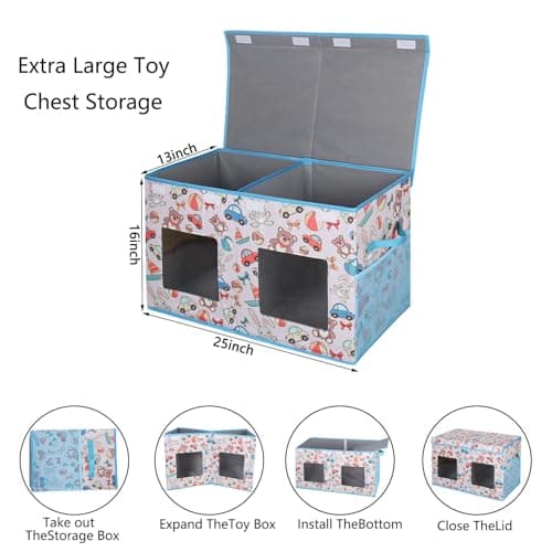 Legestori Large Stackable Storage Bins with Lids, Collapsible Sturdy Storage Organizer Boxes Bins Baskets, Foldable Closet Organizer Baskets for Home (Light Khaki, M) - Thumbnail 2
