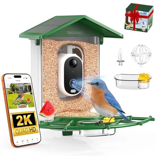 TECKNET Smart Bird Feeder with Camera, 2K UHD Video, AI Bird Species Identification, Instant Arrival Alerts, Solar Powered, Waterproof Birdhouse Camera, Gift for BirdLovers, Family, Green - Image 1