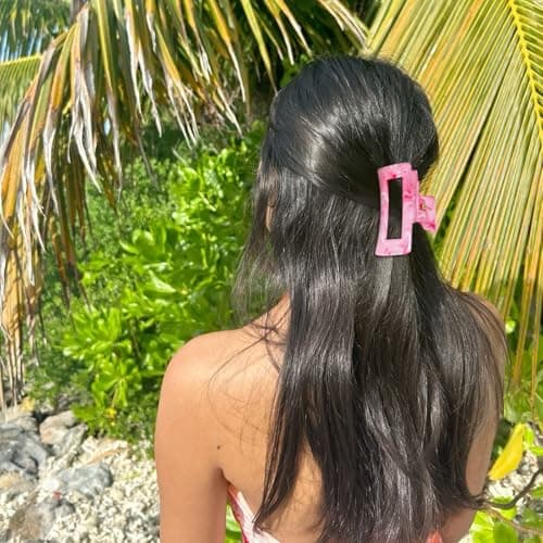 SHINLEA 3Pcs Hair Claw Clips for Women, 4.1 Inch Non slip Medium Claw Clip, Reference Ink Painting Design, Ideal for Home Party and Work Styling, Hair Accessories for Girls Gift (Pink Blue Gray) - Thumbnail 3