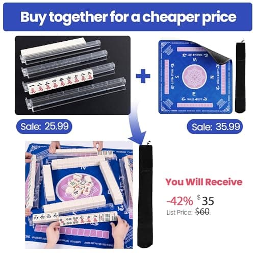 Blue Mahjong Mat for Table with 4 Racks - Anti Slip Mats for Card Poker Playing Board Game Tabletop Gaming - Noise Reduction Foldable Mah jongg Table Cover - Rectangle Mahjong Pad (32" x 32") - Thumbnail 2