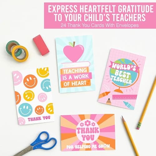 Hadley Designs 24 Teacher Thank You Cards with Envelopes - 6 x 4 Teacher Appreciation Cards Bulk, End of School Year, Graduation 2026, Teachers Appreciation Week, Thank You Teachers Card from Student - Thumbnail 5