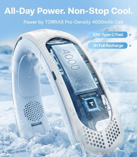 TORRAS LiTE Neck Fan, Industry’s Strongest Wind Power, Portable Neck Fan with 14H Battery, 360° Cooling Neck Fan, Lightweight & Foldable Neck Fans for Outdoor, Travel, Gifts for Man, Women, Blue - Thumbnail 6