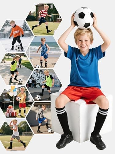 Hryrbay 4 Pairs Kids Cotton Soccer Socks Cushion Striped Baseball Uniform Boys World Cup Sock Toddler Girls Knee High Socks (Black,6-9 Years) - Thumbnail 6