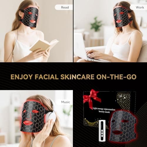 Snomd Red Light Therapy Mask for Face - FDA-Cleared Portable LED Mask with 7 Colors & Near-Infrared, Remote & 3 Timers, Comfort Eye Pads for Anti-Aging, Wrinkles, Acne, Cordless for Home Travel - Thumbnail 6