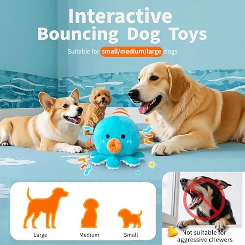 Hanarook Interactive Dog Toys, [Newly Upgraded] Moving Dog Toy to Keep Them Busy, Bouncing Dogs Toy/Squeaky Rolling Ball with Jumping Music Talking Mode for Small Medium Large Dogs(Upgrade Octopus) - Thumbnail 5