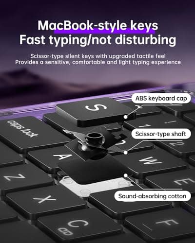 Clear Keyboard Case for iPad Air 13 Inch (M4/M3/M2, 2026/2025/2024) & iPad Pro 12.9 Inch (6th/5th/4th/3rd Gen), 7-Color Backlit Keyboard with Touchpad, 360° Rotating Stand, Pencil Holder, Purple - Thumbnail 4