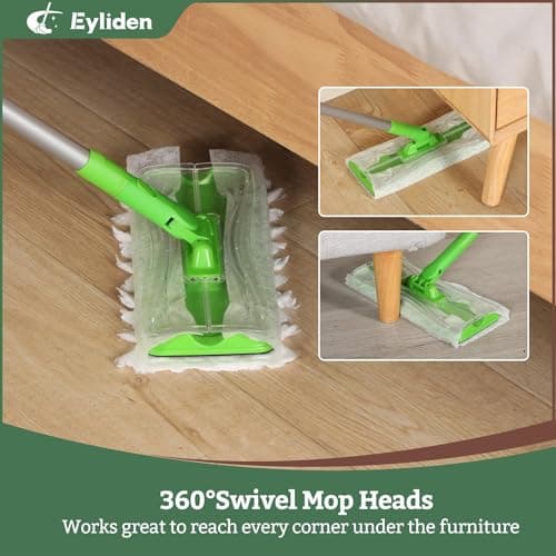 Eyliden Sweeper Mop with 36 Refills - 3 Types of Disposable Dry & Wet Cloths | Lock-Tight Design No Lost Pads, Universal Refills, Multi-Surface Sweeping Starter Kit for Pet Hair, Dust, Floor Cleaning - Thumbnail 6