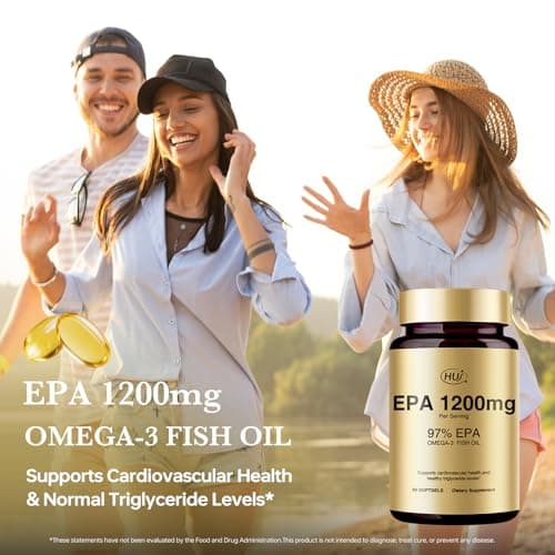 HUJ 97% EPA Omega-3 Fish Oil - 1200mg EPA Fish Oil, Wild-Caught, Sustainably Sourced - Suppprts Cardiovascular Health & Healthy Triglyceride lewels* - 60 Softgels - Thumbnail 2