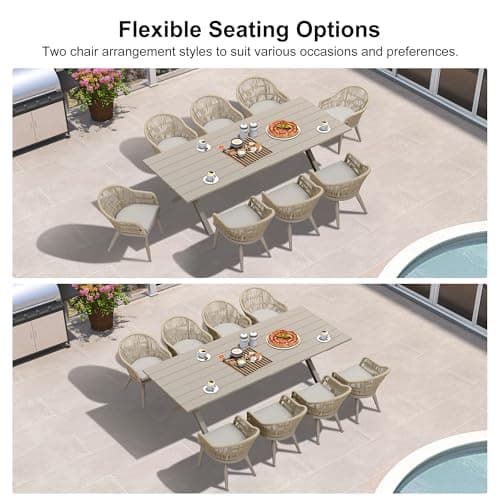 PURPLE LEAF 9 Pieces Patio Dining Set with Longer Table, Champagne - Thumbnail 5