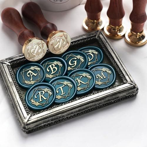 VSECUON Letter W Wax Seal Stamp Rosemary Initial Wax Seal Kit, 2pcs Value Pack with Vintage Rosewood Handle Decorative Gift for Wedding Art Invitations Christmas - Thumbnail 3