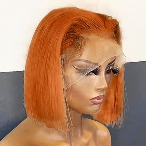 Thusiae 250% Density Ginger Bob Wig Human Hair 13x4 HD Lace Closure Wig Orange Bob Human Hair Wig with Baby Hair Short Straight Bob Colored Wig for Women 14 Inch