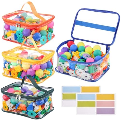 4 Packs Clear Toy Storage Bags, Colorful PVC Waterproof Toy Organizer with Zip Reusable Bags for Building Blocks, Board Game, Puzzles, Kids Books, Stationery - Image 1