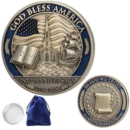 1PCS USA 250th Anniversary Commemorative Coin (1776-2026) - Religious Christian Faith-Based Gifts God Bless America Patriotic Challenge Coin, Features Mayflower Compact & Declaration of Independence - Image 1