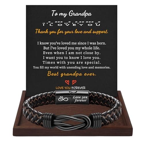 Btysun Gifts for Grandpa Leather Bracelet for Men Black Braided Bracelet Love You Gifts for Him Forever Engraved Birthday Retirement Christmas Jewelry - Image 1