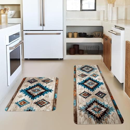 YWZDS Navajo Kitchen Rugs Set of 2, Geometric Farmhouse Style Kitchen Mats with Rubber Backing Non Skid Washable, Southwestern Kitchen Decorations (17" x 29 + 17" x 47") - Thumbnail 2