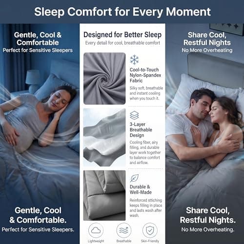 Fuzzysense Cooling Comforter Queen 90"x90" – Instant Cooling Blanket for Hot Sleepers & Night Sweats, Breathable Lightweight All-Season Bedding, Pet-Friendly Oeko-TEX & GRS Certified, Gray - Thumbnail 3