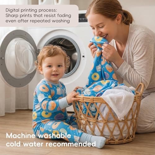 aqpa Pajamas for Baby Boys & Girls, 92% Viscose From Bamboo and 8% Spandex, Preemie & Newborn Sleepers, 2-Way Zipper PJs(Blue Cookies 3-6M) - Thumbnail 6