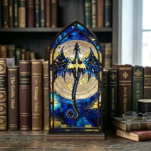 Ilyra Novix Fantasy Book Nook for Bookaholic, Stained Glass Candle Holder, Fantasy Book Lover & Reader Gift, Bookshelf Decor, Library Decor, Bookish Gift (Dragon) - Image 1