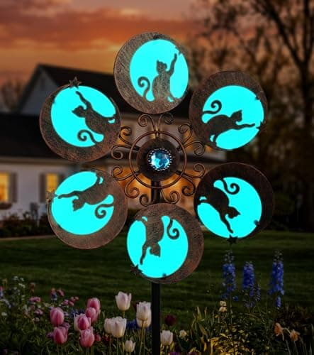 VUFOZ Wind Spinners Outdoor for Yard & Garden, Whimsical Cat Yard Spinner, Metal Wind Spinner with Reflective Acrylic Gem, Outdoor Decorations with Soft Nighttime for Lawn & Patio - Image 1