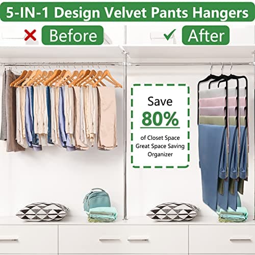 Closet Organizers and Storage,3 Pack Organization and Storage Pants-Hangers-Space-Saving,Velvet Hanger for Dorm Room for College Students Girls Boys Guys Hanging Jean Scarf - Thumbnail 2