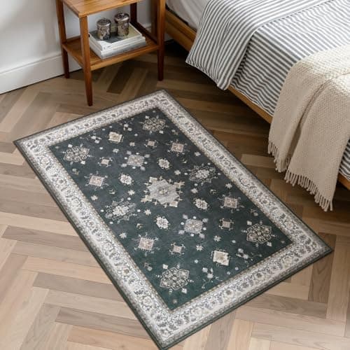 2'x3' Washable Area Rug Non-Slip, Vintage Floral Medallion Distressed Entryway Kitchen Bathroom Mat, Soft Low Pile Indoor Floor Carpet for Hallway Laundry, Navy Blue & Ivory Vintage - Thumbnail 4