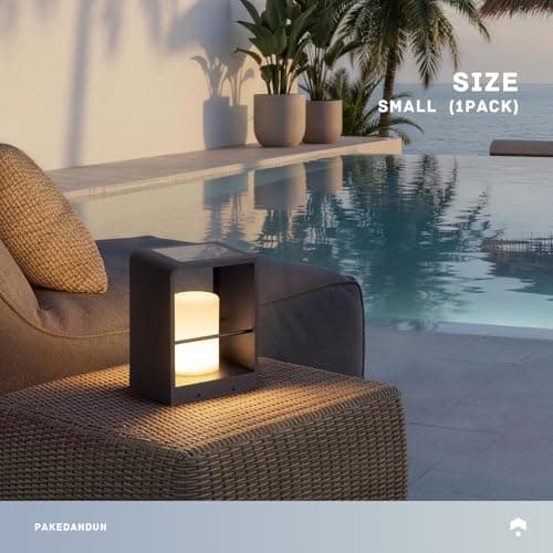 PAKEDANDUN Solar Lanterns Outdoor Waterproof IP65, LED Outdoor Floor Lamp, Solar Table Lamp with Remote Control, Smart Dusk to Dawn Modern Floor Lamps for Table Patio Porch Gardern Yard Deck E26 Bulb - Thumbnail 5