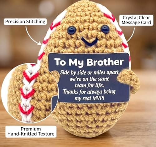 Brother Gifts,Positive Football Emotional Support Gift - Handmade Crochet Knitted Football Doll with Encouraging Card - Unique Sports Birthday Present for Son, Brother, Football Fans,Office Desk Decor - Thumbnail 4