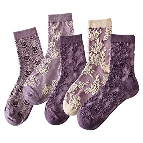 MTKAEWU 5 Pack Cute Womens Floral Socks, Vintage Embroidered Frilly Floral Socks, Kawaii Girly Ankle Cotton Cottagecore Sock - Image 1