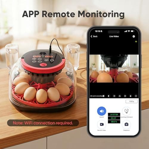 Joiify Incubators for Hatching Eggs, 12-24 Egg Smart WiFi Incubator with 1080P Camera, App Control, One-Click Incubation for Chicken Quail Duck Pigeon, Auto Egg Turner, External Water Refill, Candler - Thumbnail 6