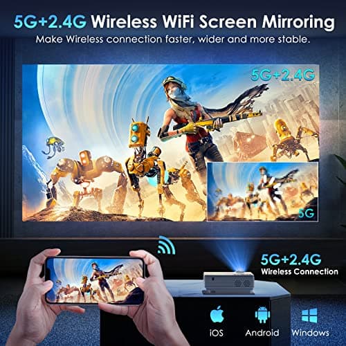 Projector with WiFi and Bluetooth, Portable Mini Projector by YOWHICK with 5G WiFi, Native 1080P 9500L and 4K Support for HDMI, VGA, USB, Laptop, Indoor & Outdoor Use, Easter gifts - Thumbnail 5