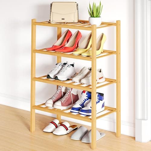 Smiry Shoe Rack, 4 Tier Small Bamboo Shoe Organizer, Stackable Free Standing Wooden Shoe Storage Shelf for Closet, Entryway, Front Door Entrance, Natural - Image 1