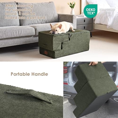 EHEYCIGA Dog Stairs for High Bed 22.5" H, 5-Step Dog Steps for Bed, Pet Steps for Small Dogs and Cats, Non-Slip Balanced Pet Ramp Indoor, Military Green - Thumbnail 5
