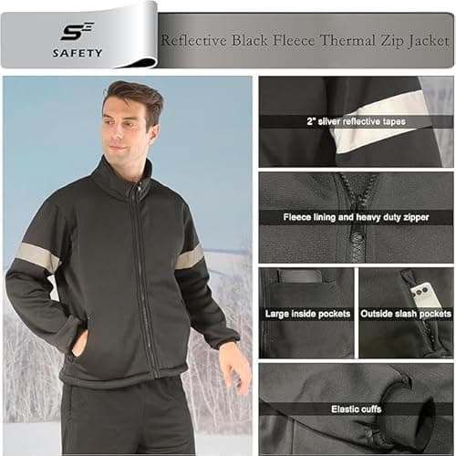sesafety High Visibility Reflective Jackets for Men Waterproof, 3 In 1 Hi-Vis Reflective Winter Bomber Safety Rain Coat with Zipper Sweater, Construction - Thumbnail 4