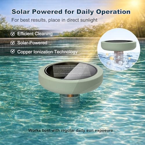 Solar Pool Ionizer for Above Ground, Floating Copper Pool Cleaner Purifier Cuts Chlorine by 85% Works for Pools Up to 45,000 Gal, Swimming Pools Water Cleaner for in-ground Pools and spas (Green) - Thumbnail 4