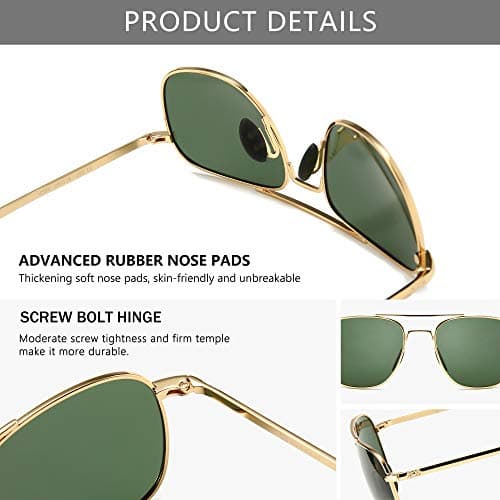 SUNGAIT Men's Military Style Polarized Pilot Aviator Sunglasses - Bayonet Temples (Gold Frame/Green Lens, 55) A285JKLV - Thumbnail 3