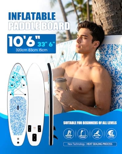 FEATH-R-LITE Inflatable Stand Up Paddle Board 10'6''x33''x6'' Ultra-Light (18.9lbs) SUP with Paddleboard Accessories,Fins,Adjustable Paddle, Pump,Backpack, Leash, Waterproof Phone Bag - Thumbnail 2
