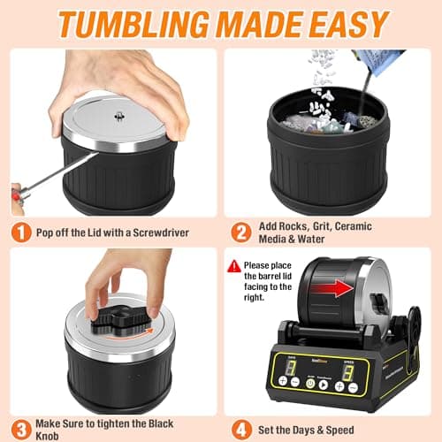 KoolStone C1 Rock Tumbler Kit - Large 2.5LB Rotary Rock Tumbler for Adults & Hobbyists, Quiet Rubber Barrel, Adjustable Timer & Speed, Complete Gem Polishing Kit with Memory Function - Thumbnail 3