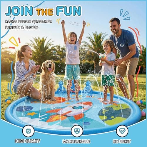Peradix Toddler Splash Pad for Kids, 67" Sprinkler Mat with Ring Toss Game, Kids Summer Toys for Boys Girls & Family, Baby Splash Pad for Outside Backyard Garden Lawn Water Games, 6 Plastic Rings - Thumbnail 2