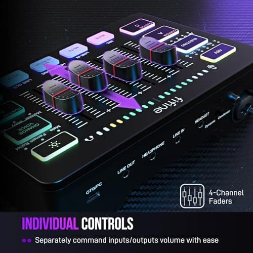 FIFINE Gaming Audio Mixer, Streaming RGB PC Mixer with XLR Microphone Interface, Individual Control, Volume Fader, Mute Button, 48V Phantom Power, for Podcast/Recording/Vocal/Game Voice-AmpliGame SC3 - Thumbnail 3
