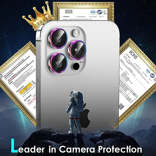 YWXTW CameraLens Protector,[1 Step Installation Tray] Tempered Glass Screen Metal Individual Cover Accessories Case Friendly (Multi-Coloured Titanium) (iPhone 15 Pro/15 Pro Max) - Thumbnail 2