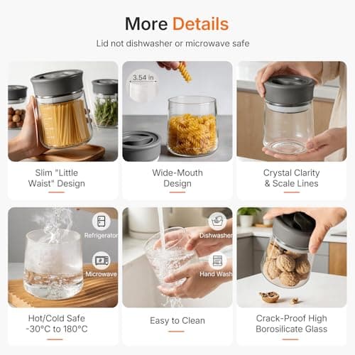 NUZEAK Airtight Coffee Bean Storage Container with Silicone Ring, Twist Seal Glass Storage Jars with lids, 500ml/17oz Wide Mouth Food Jars & Canisters for Coffee Grounds, Creamer, Candy, Flour Sugar - Thumbnail 6