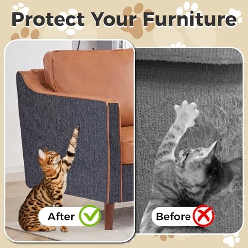 huraty 2 Pcs Cat Scratching Mat, Trimmable Cat Scratchers Furniture Protector Scratching Pad Cover Replacement for Cat Climbing Post Tree Sofa Couch Wall, Beige 78.7"x15.8" - Thumbnail 3