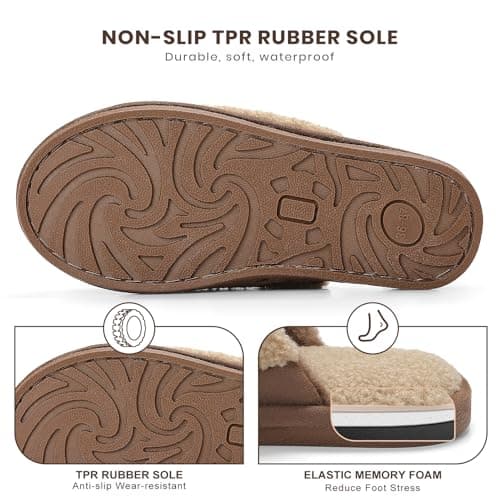 Parlovable Women's Memory Foam House Slippers - Polar Fleece Lining Non-Slip Indoor Shoes Camel 5-6 - Thumbnail 6