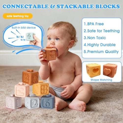 6 in 1 montessori baby toys for 6-36 months old-incl Busy Cube,stacking cups,Shape Sorting Bin,baby blocks,crinkle books, suction cups spinners,Sorting Learning Sensory Toys Gift for Babies Aged 1-3 - Thumbnail 6